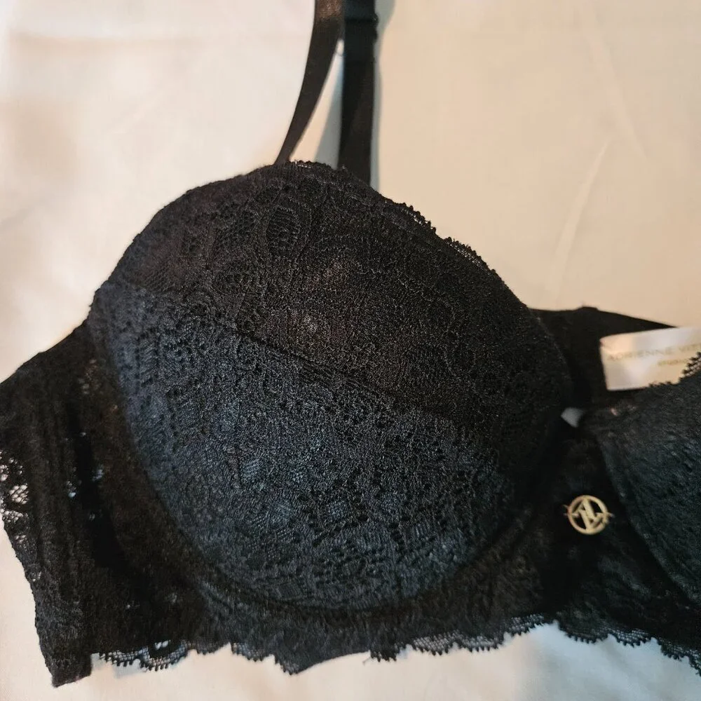 Adrienne Vittadini Studio Black Lace Underwire Push‎ Up Bra 36B Nylon/Spandex